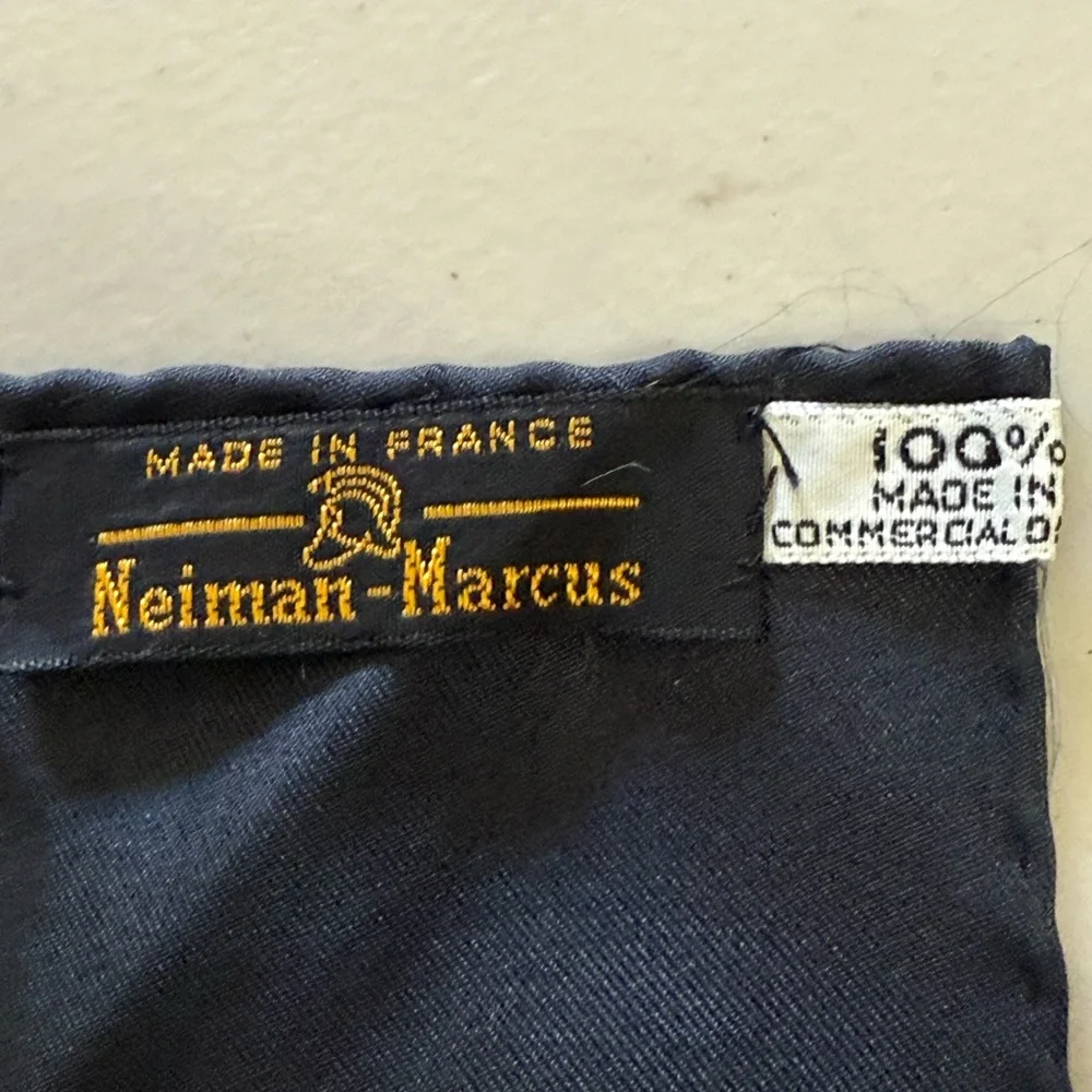 Neiman Marcus Navy and Gold Silk Square Scarf